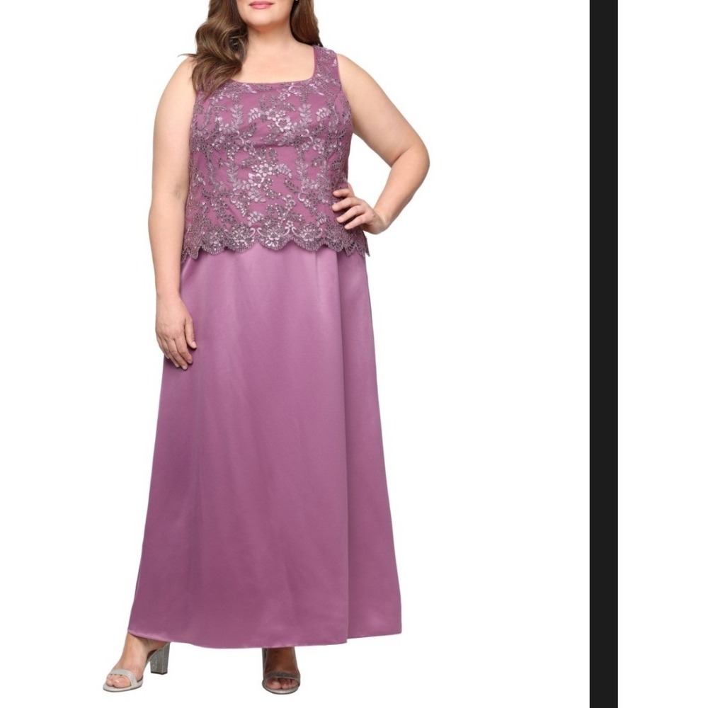 Alex Evenings Gown Set Women 18W NWT Mauve Lace Sequin 2PC MSRP $269 - Picture 3 of 10